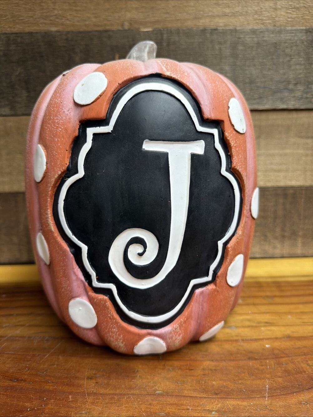 Large Kirkland Monogram Pumpkin Ceramic Letter J Polka Dots 10”